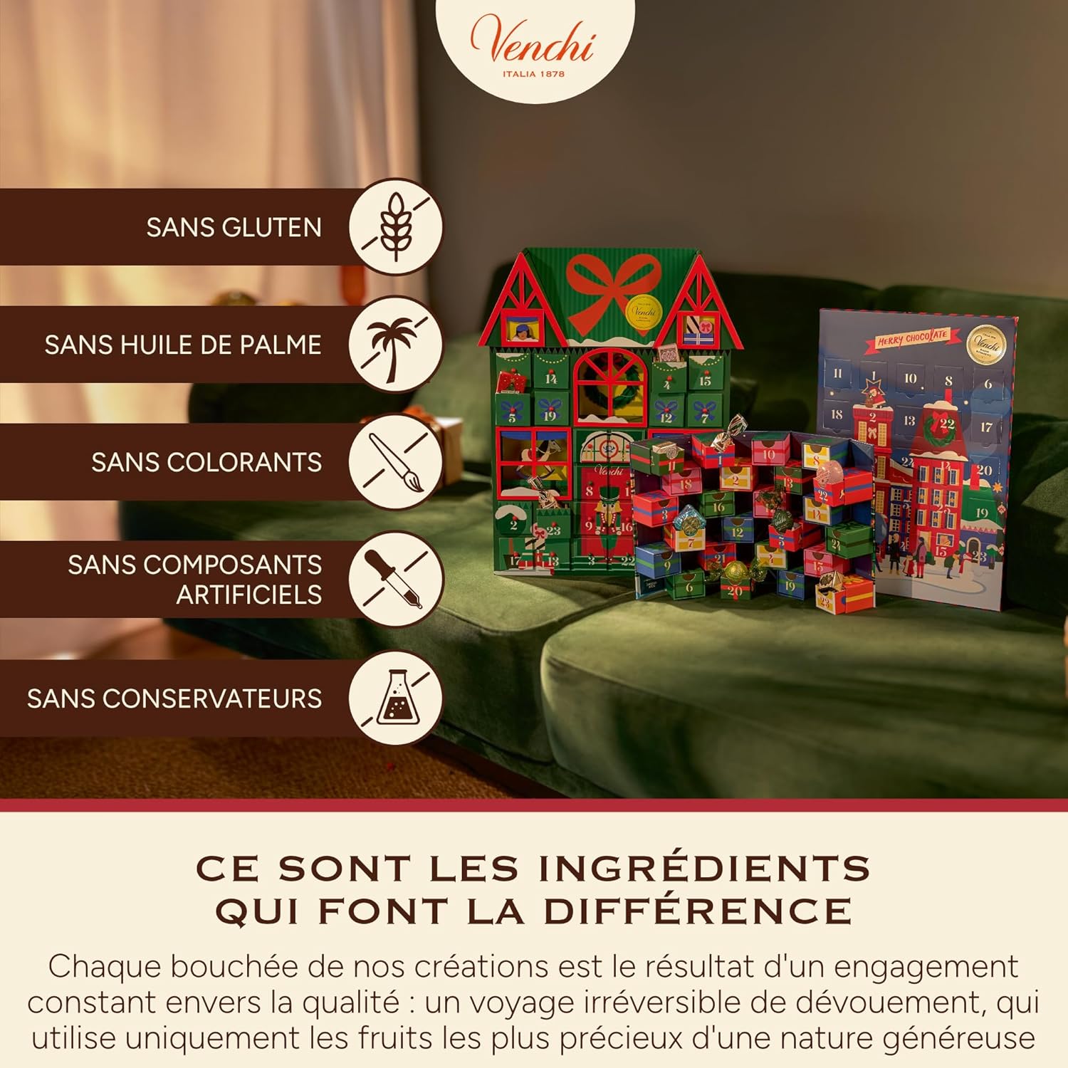 Calendrier de l’Avent Venchi en bois 2025 – 29 chocolats d’exception
