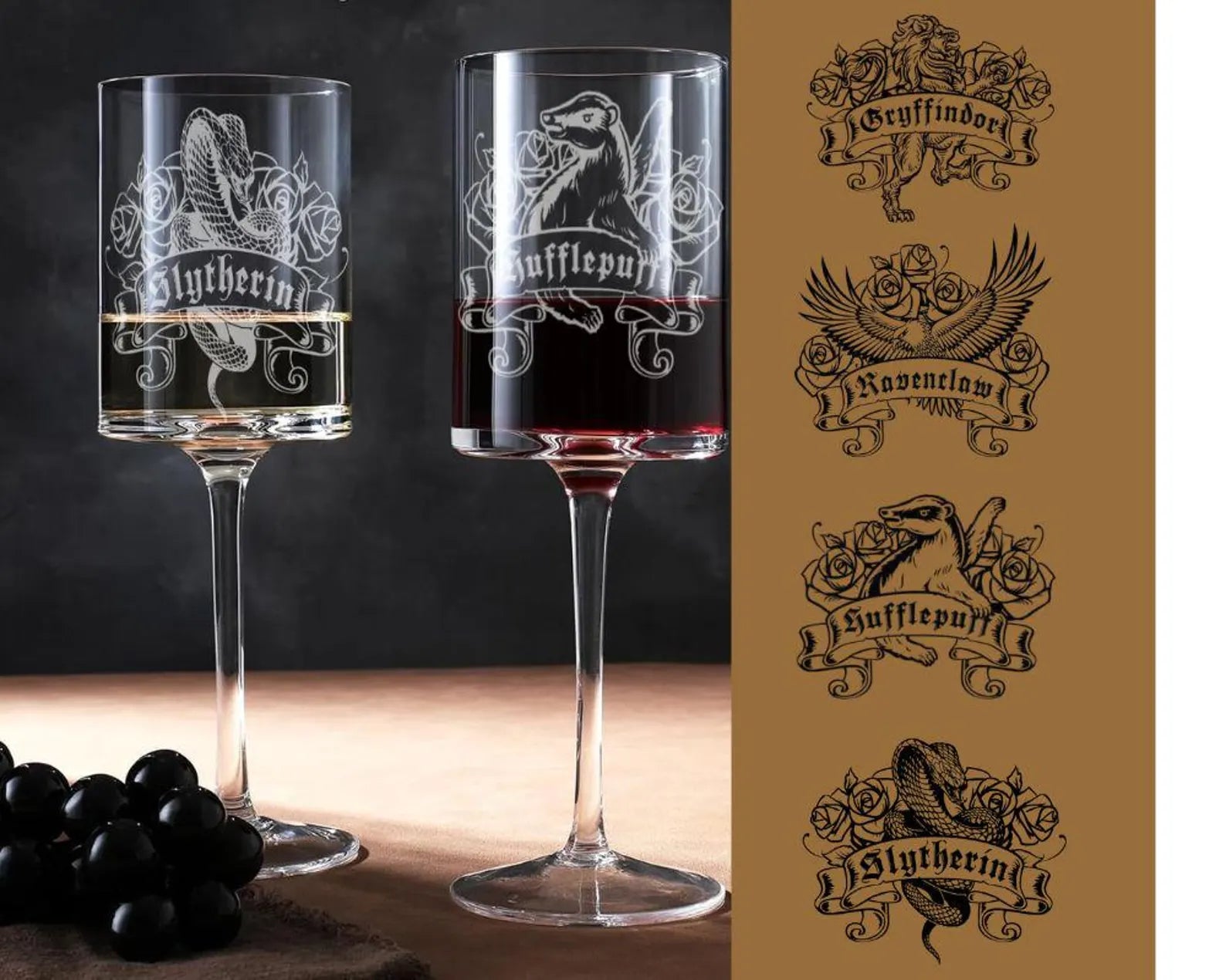 Verre à vin Harry Potter – Gravure des Maisons de Poudlard