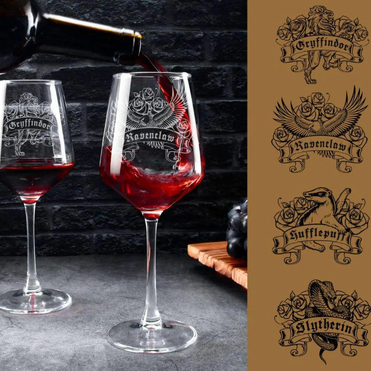 Verre à vin Harry Potter – Gravure des Maisons de Poudlard