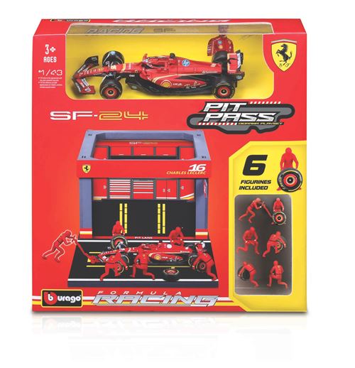 Voiture Bburago 1/43 Formule 1 Pit Stop Ferrari SF 2024 + 1 Formule 1 #Leclerc