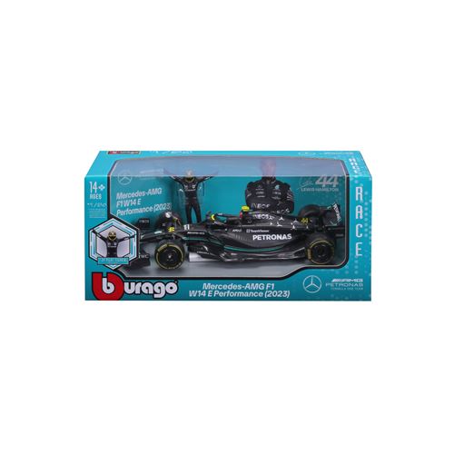 Voiture Bburago Mercedes Benz F1 1/24 Racing et figurine pilote Hamilton avec casque 2024