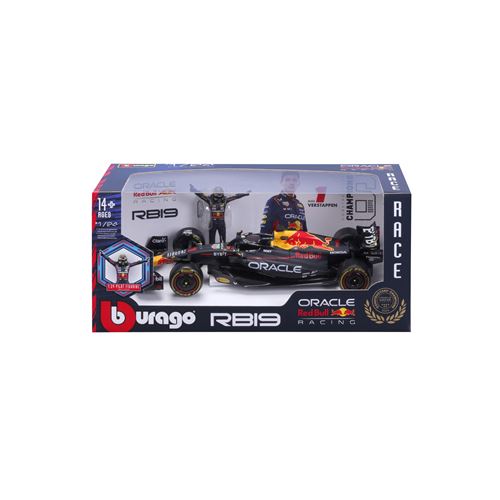 Voiture Bburago Red Bull F1 Racing et figurine pilote Verstappen avec casque