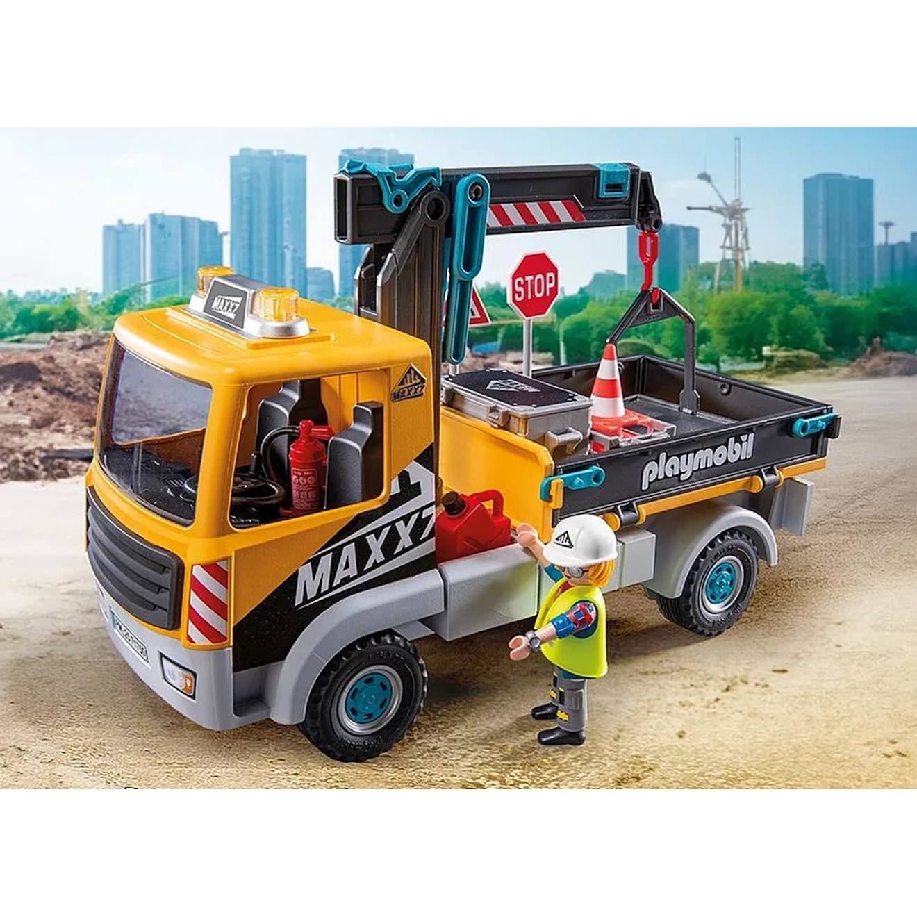 Action heroes camion de chantier avec grue et ouvrier et accessoires 71750 multicolore