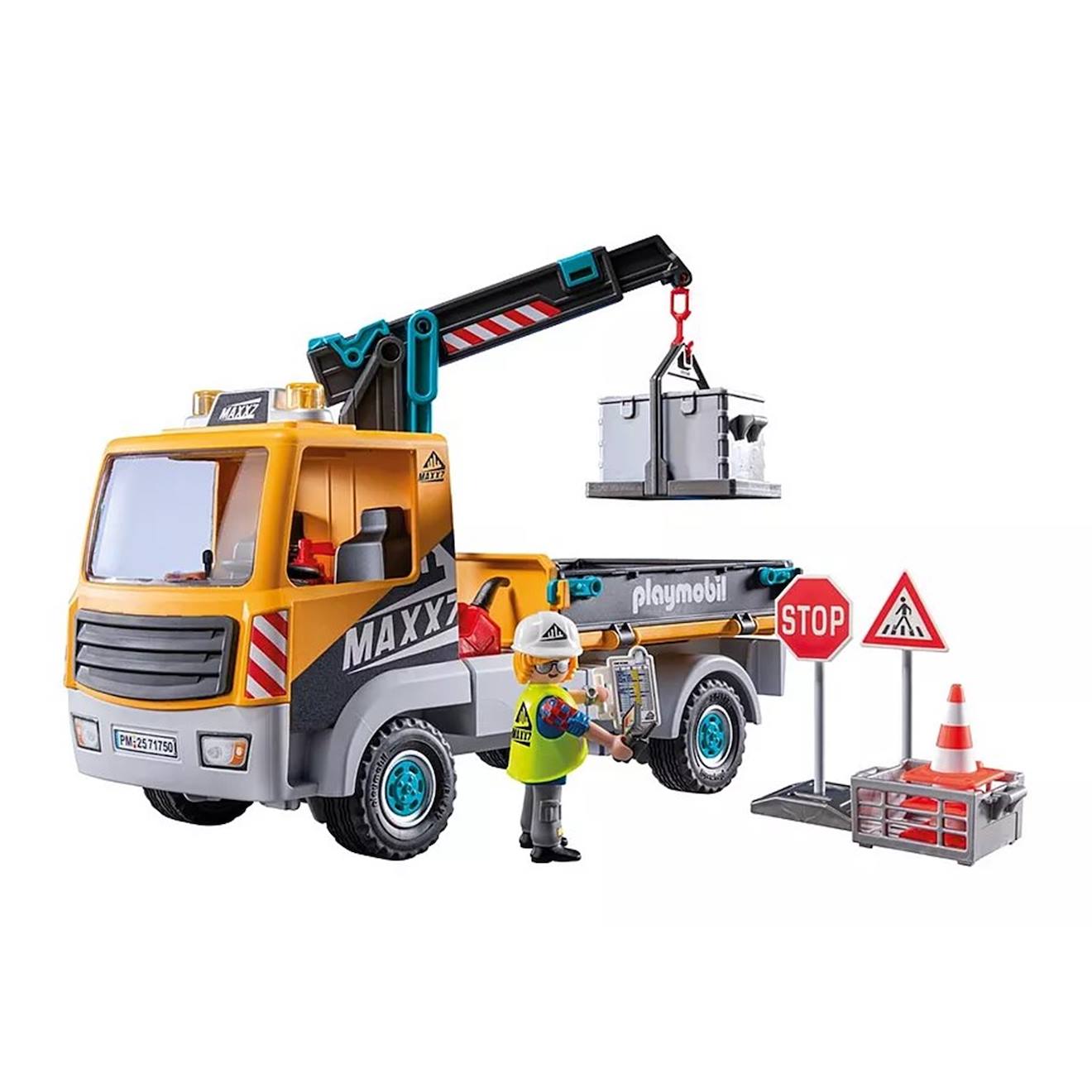 Action heroes camion de chantier avec grue et ouvrier et accessoires 71750 multicolore