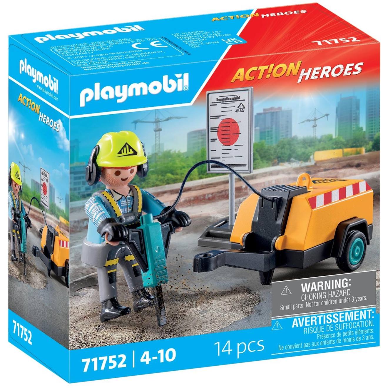Action heroes ouvrier avec marteau-piqueur et signalisation 71752 multicolore
