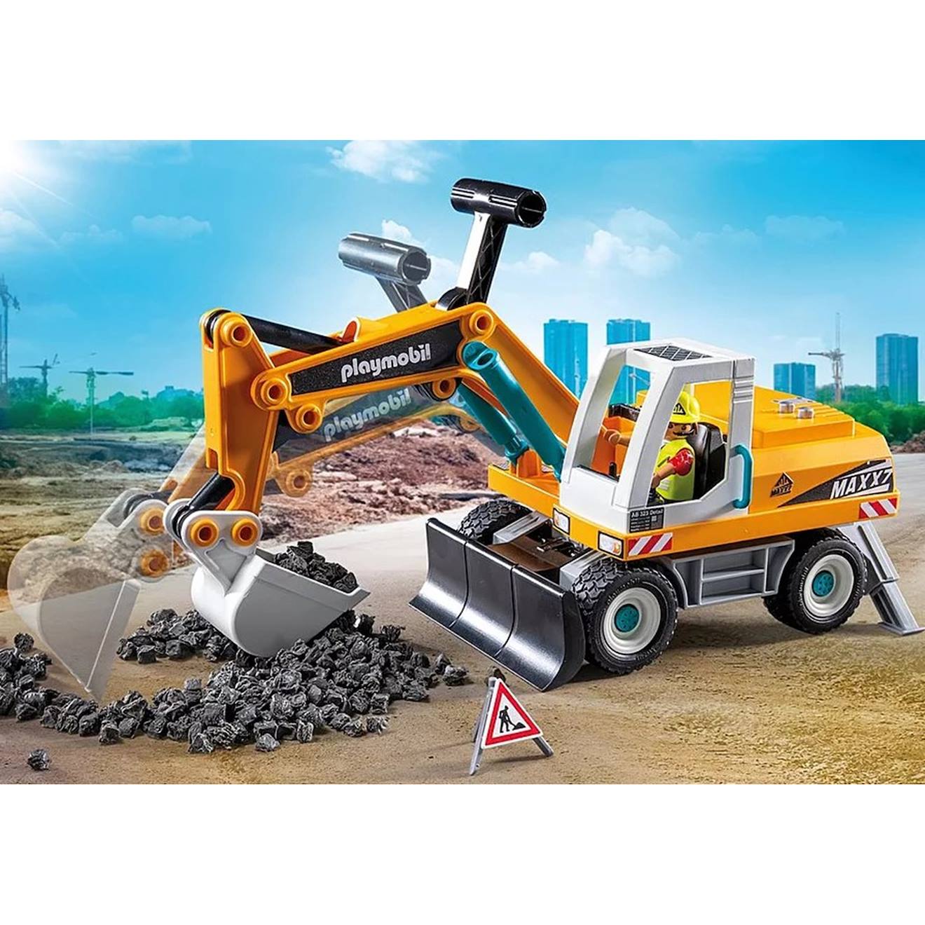 Action heroes pelleteuse mécanique avec ouvrier et accessoires 71749 multicolore