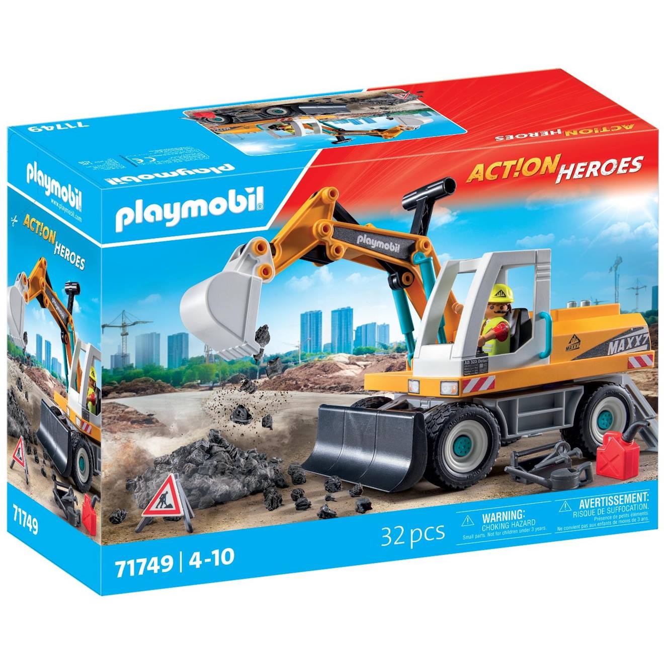 Action heroes pelleteuse mécanique avec ouvrier et accessoires 71749 multicolore