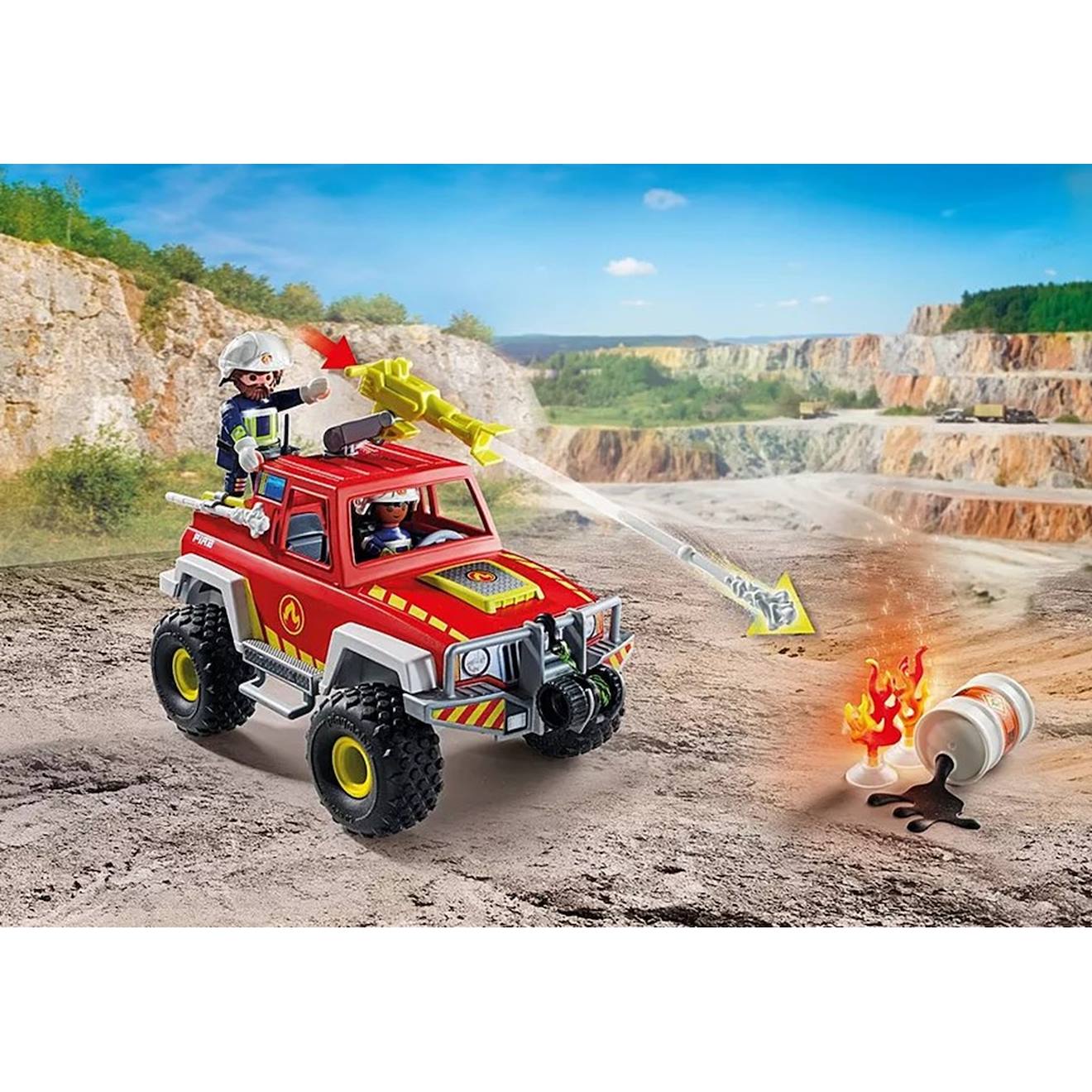 Action heroes véhicule de pompiers avec bidon enflammé 71824 multicolore