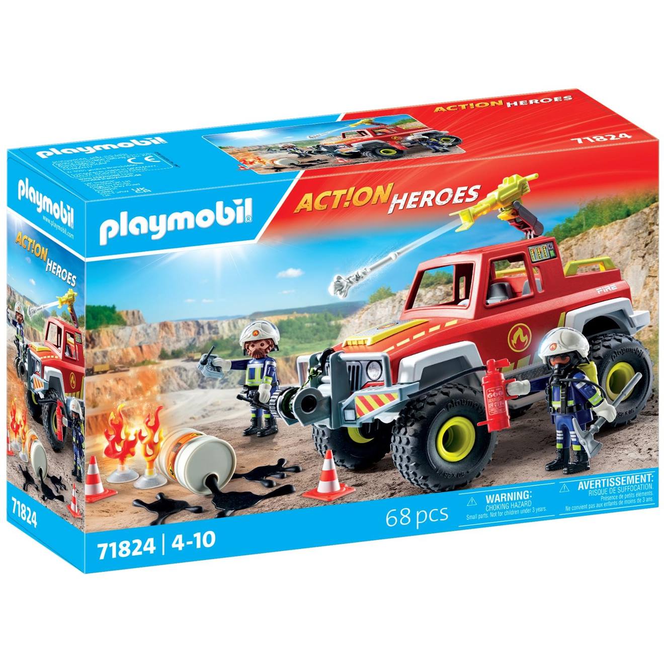 Action heroes véhicule de pompiers avec bidon enflammé 71824 multicolore