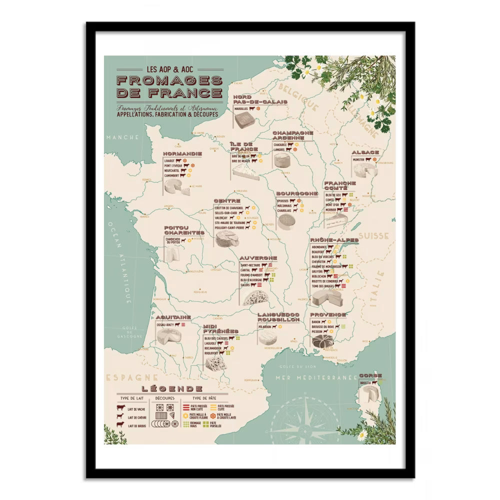 Affiche Carte des Fromages de France 50×70 cm