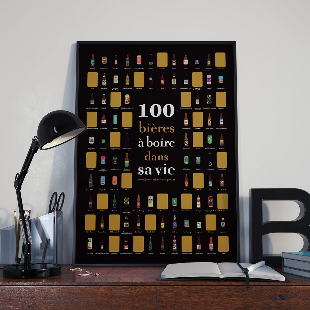 Affiche à gratter 100 bières à boire dans sa vie