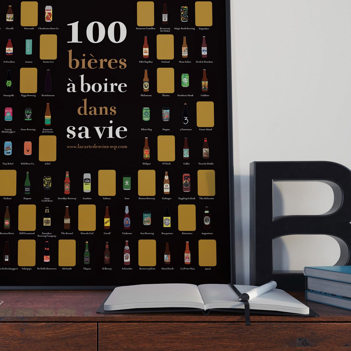 Affiche à gratter 100 bières à boire dans sa vie
