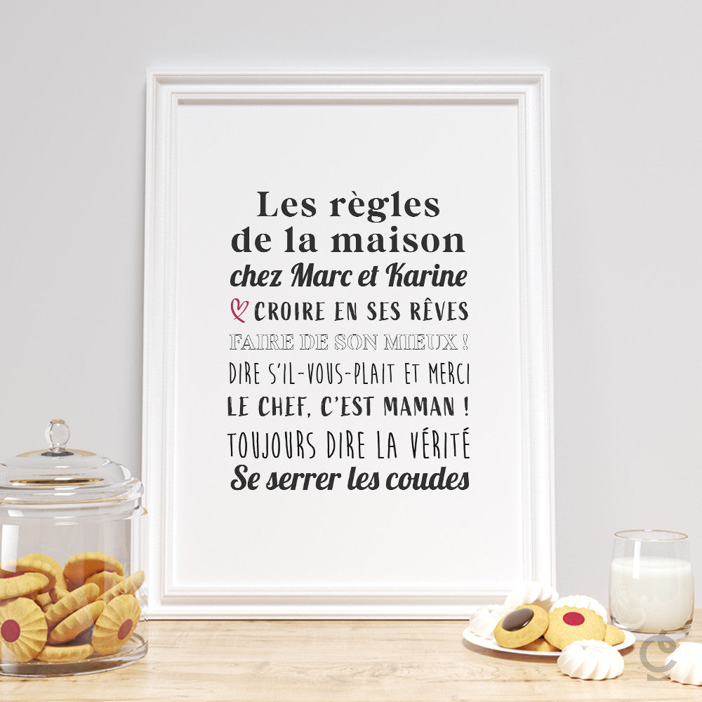 Affiche Les Règles de la Maison à Personnaliser Sans - Affiche Personnalisée