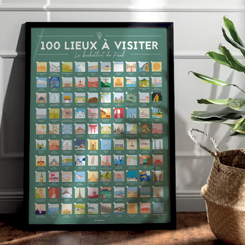 Affiche 100 Lieux à visiter dans sa Vie à Personnaliser Sans - Affiche Personnalisée