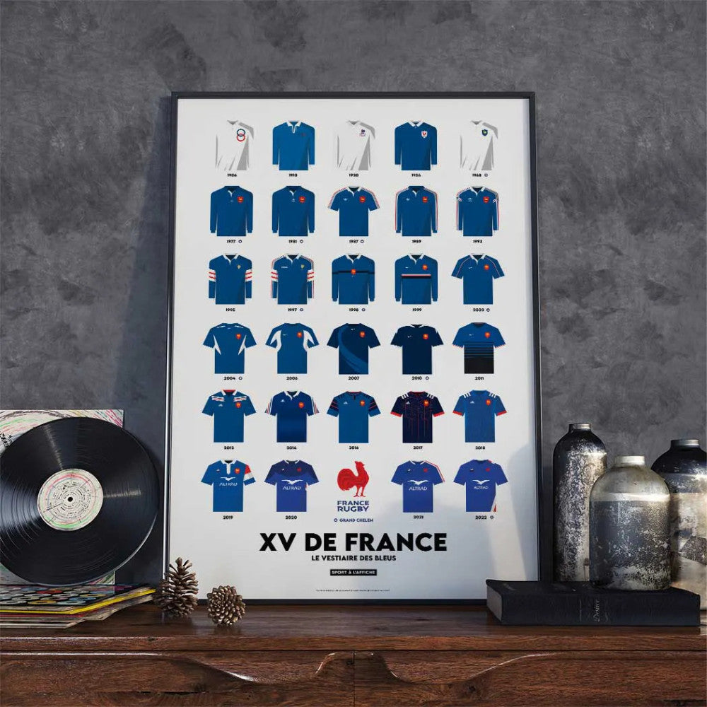 Affiche Maillots Historiques du XV de France Format 40 x 60 cm - Décoration Murale
