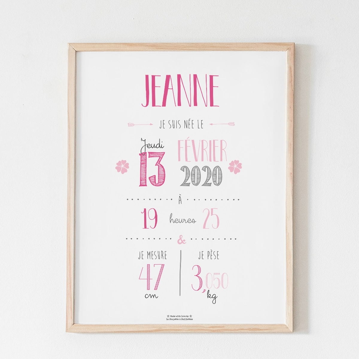 Affiche naissance personnalisée La Poupette à Paillettes