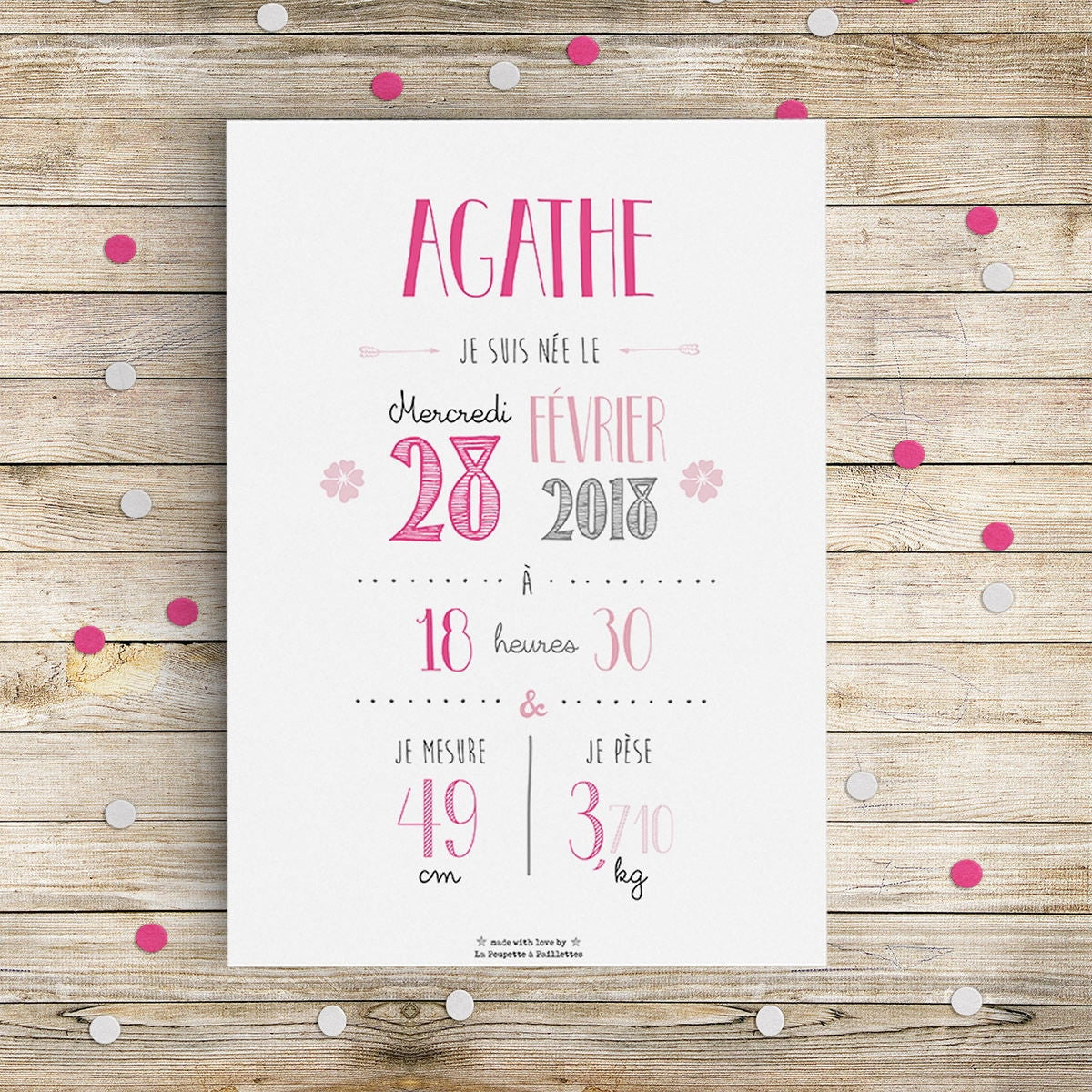 Affiche naissance personnalisée La Poupette à Paillettes