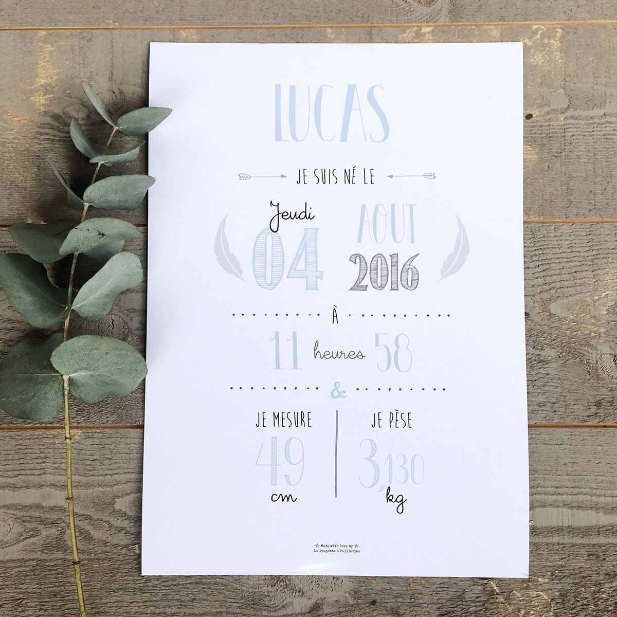 Affiche naissance personnalisée La Poupette à Paillettes