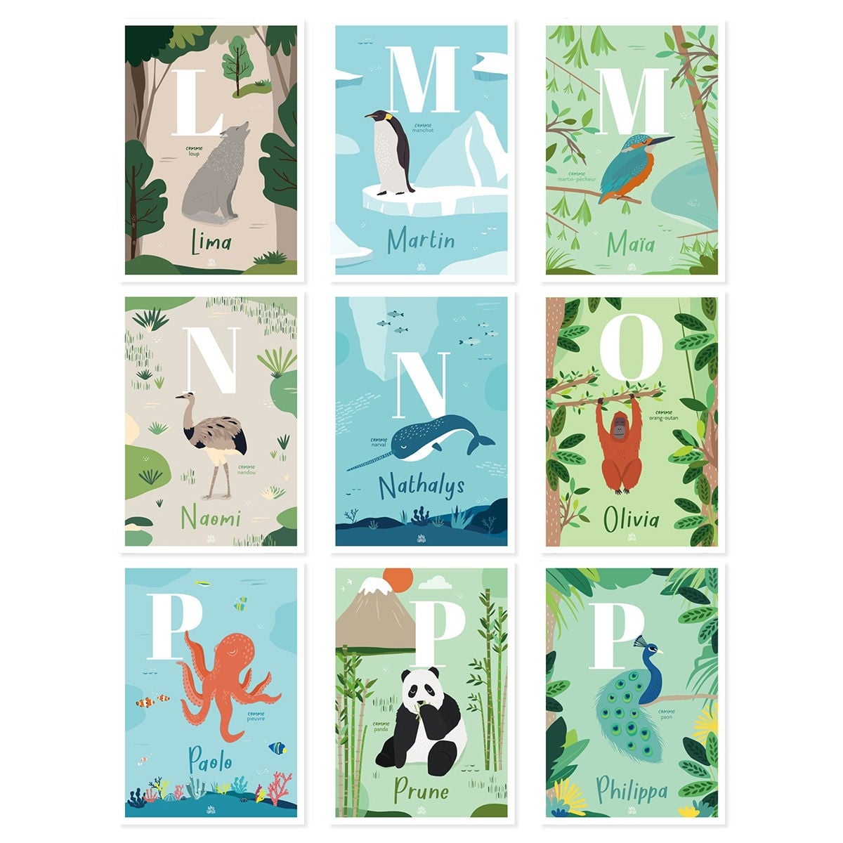 Affiche personnalisée initiale animaux