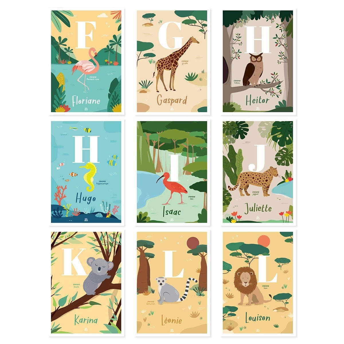 Affiche personnalisée initiale animaux
