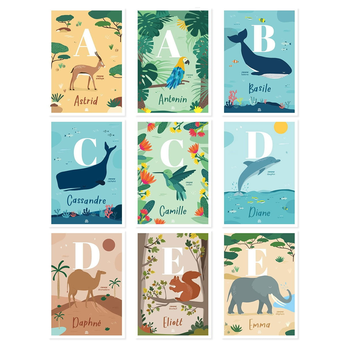 Affiche personnalisée initiale animaux
