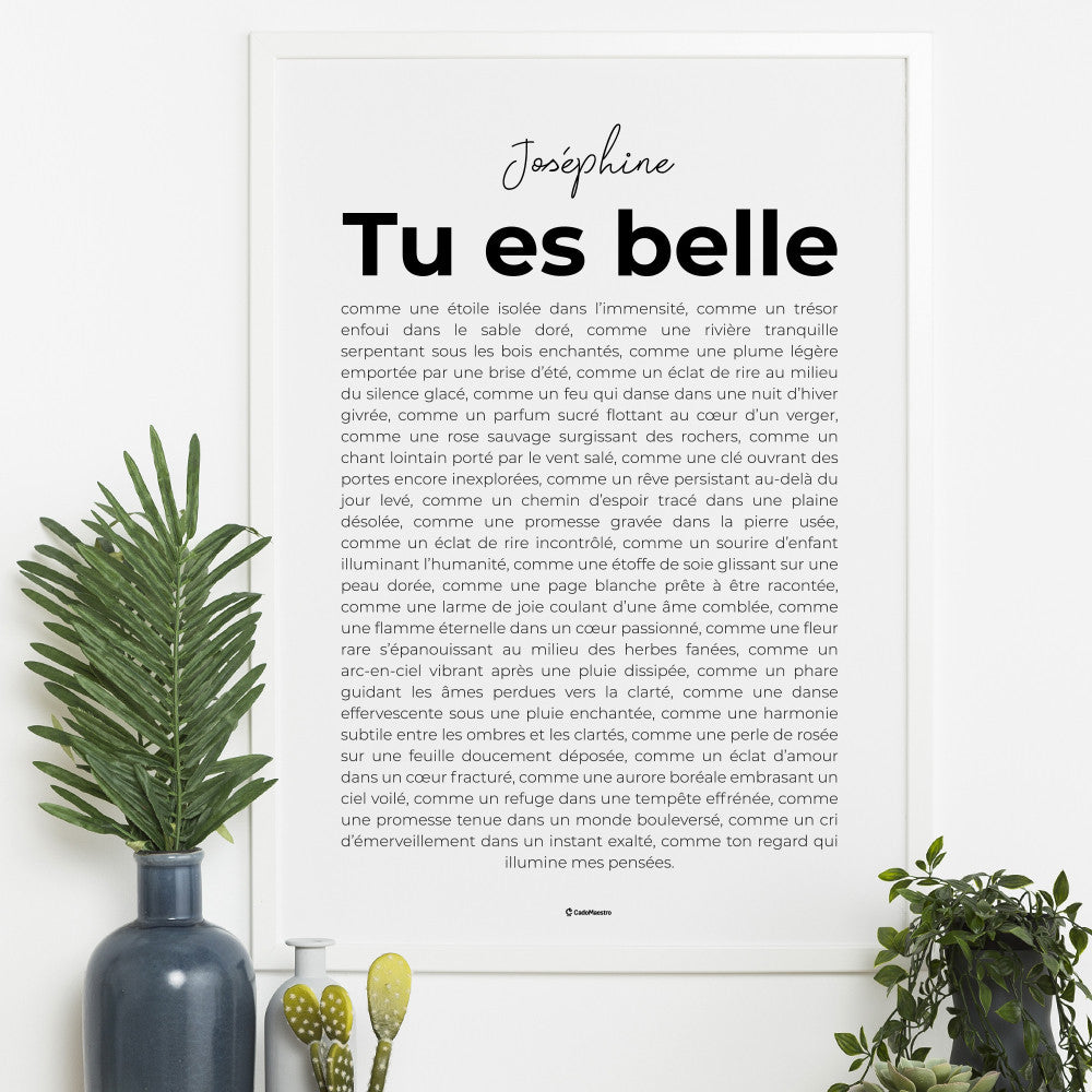 Affiche Tu es Belle à Personnaliser Sans - Affiche Personnalisée