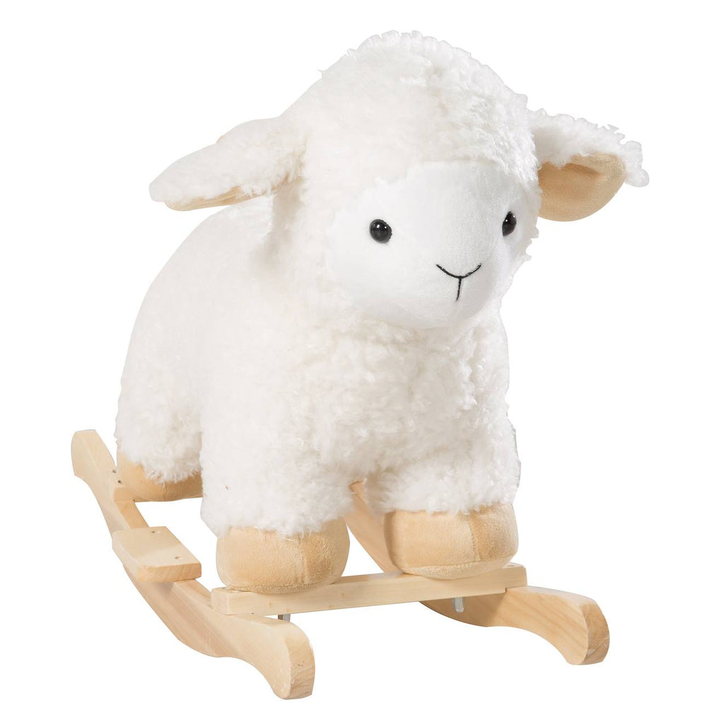 Agneau à bascule en bois massif blanc / beige