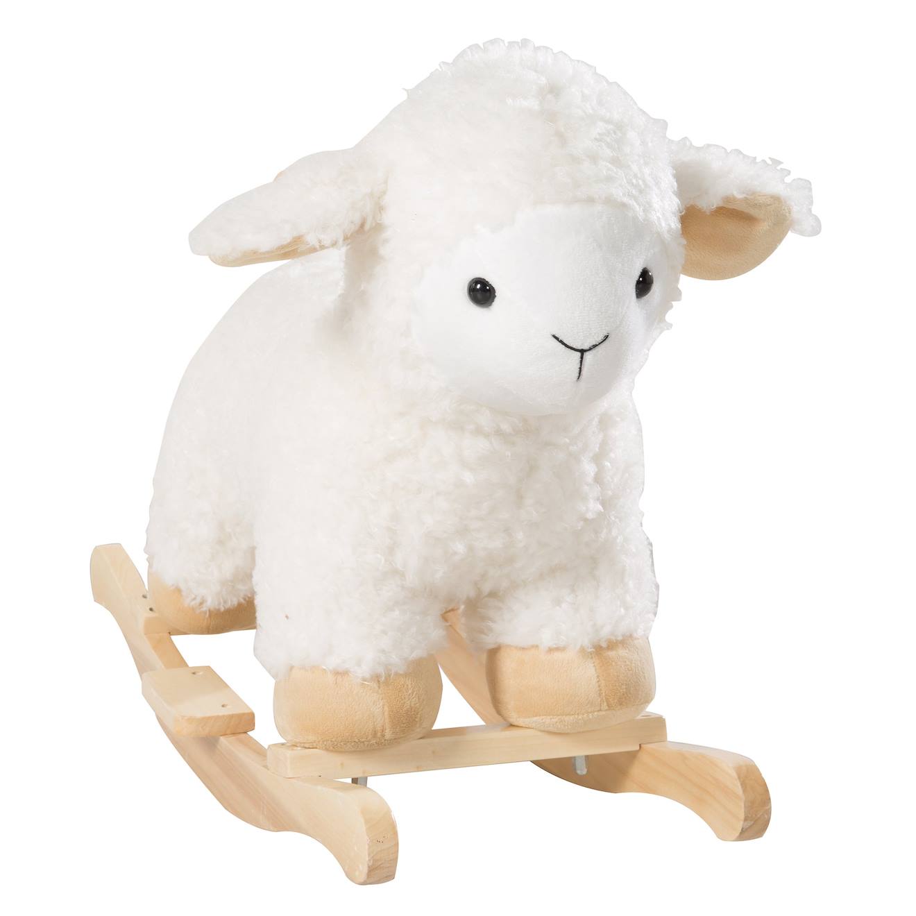 Agneau à bascule en bois massif blanc / beige