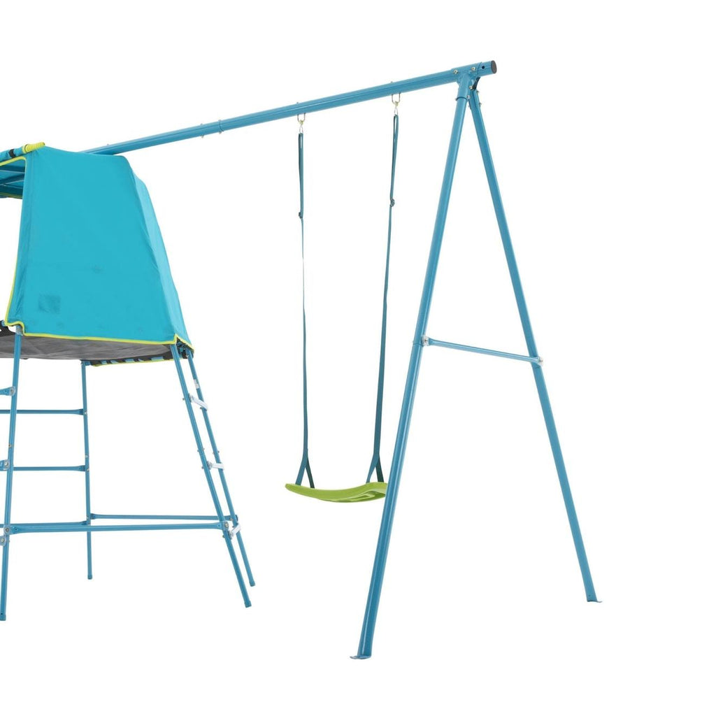 Aire de jeux évolutive portique explorer tour métal h201cm bleu