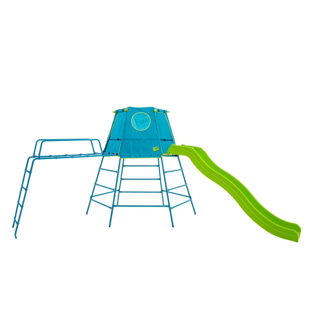 Aire de jeux évolutive toboggan explorer tour métal h201cm bleu