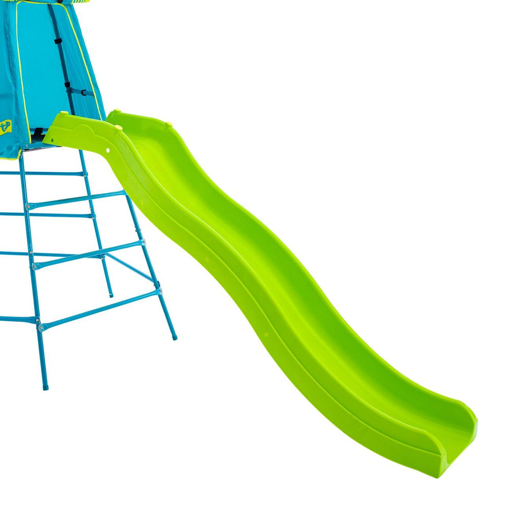 Aire de jeux évolutive toboggan explorer tour métal h201cm bleu