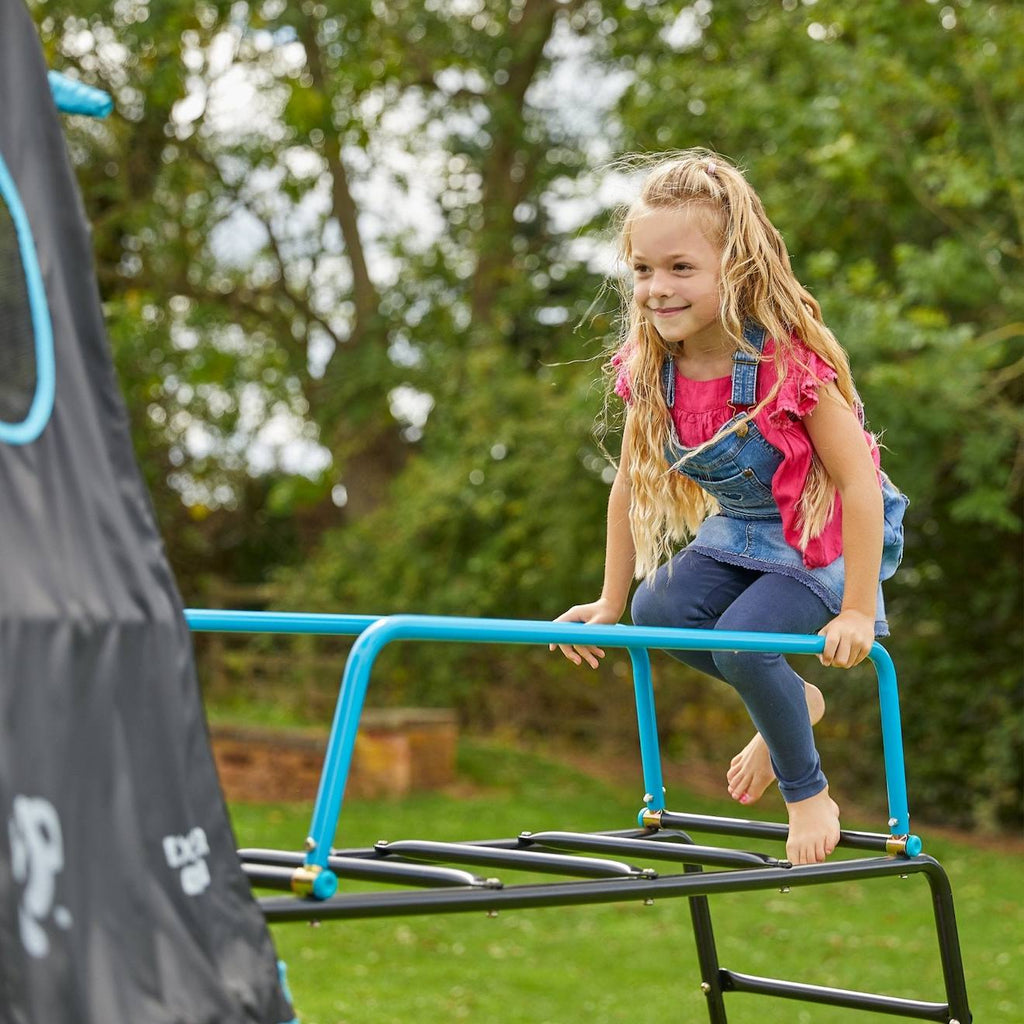Aire de jeux métal toboggan explorer tour métal h201cm bleu - noir - vert