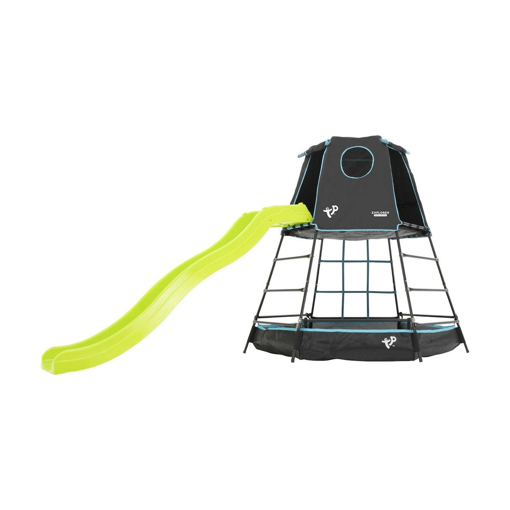 Aire de jeux métal toboggan explorer tour métal h201cm bleu - noir - vert