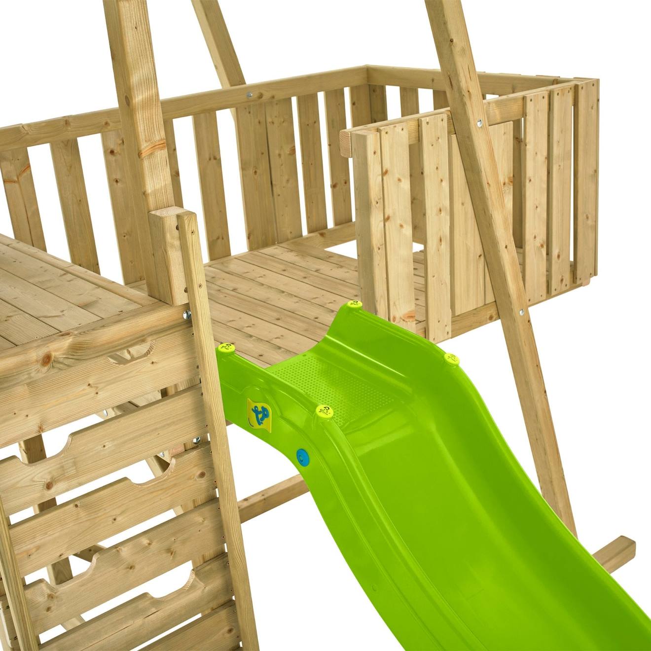 Aire de jeux portique fauteuil bébé kingswood bois FSC marron - bleu - vert