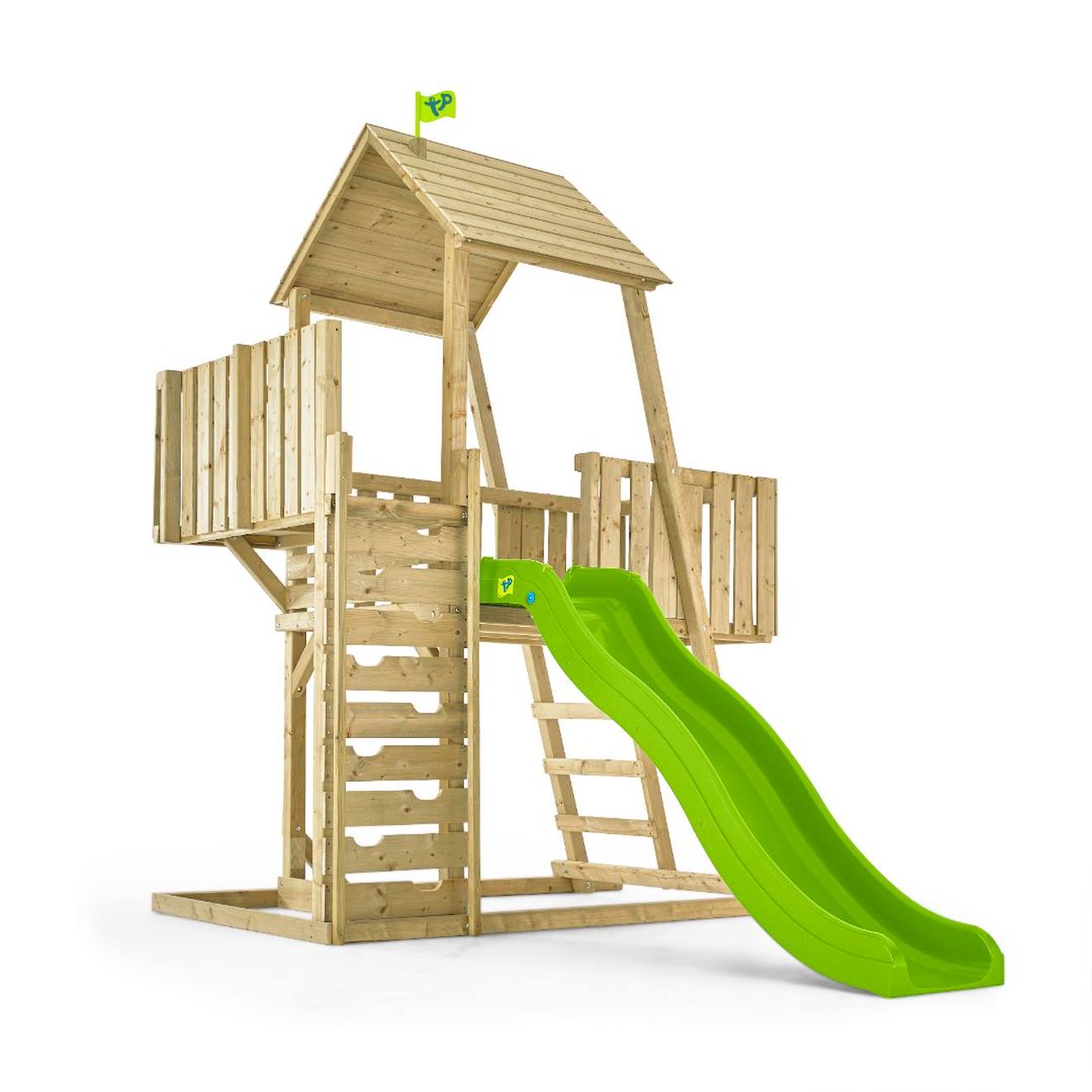 Aire de jeux tour et toboggan kingswood bois FSC marron - vert
