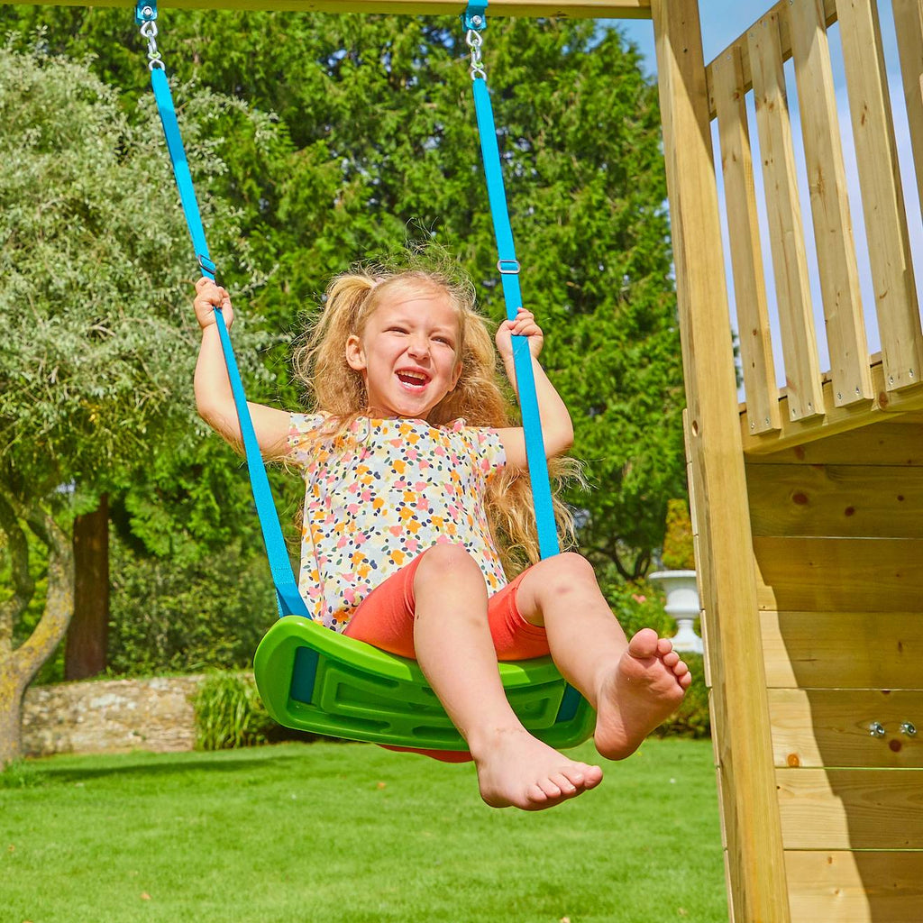 Aire de jeux XXL double tours laurier bois FSC marron - bleu - vert
