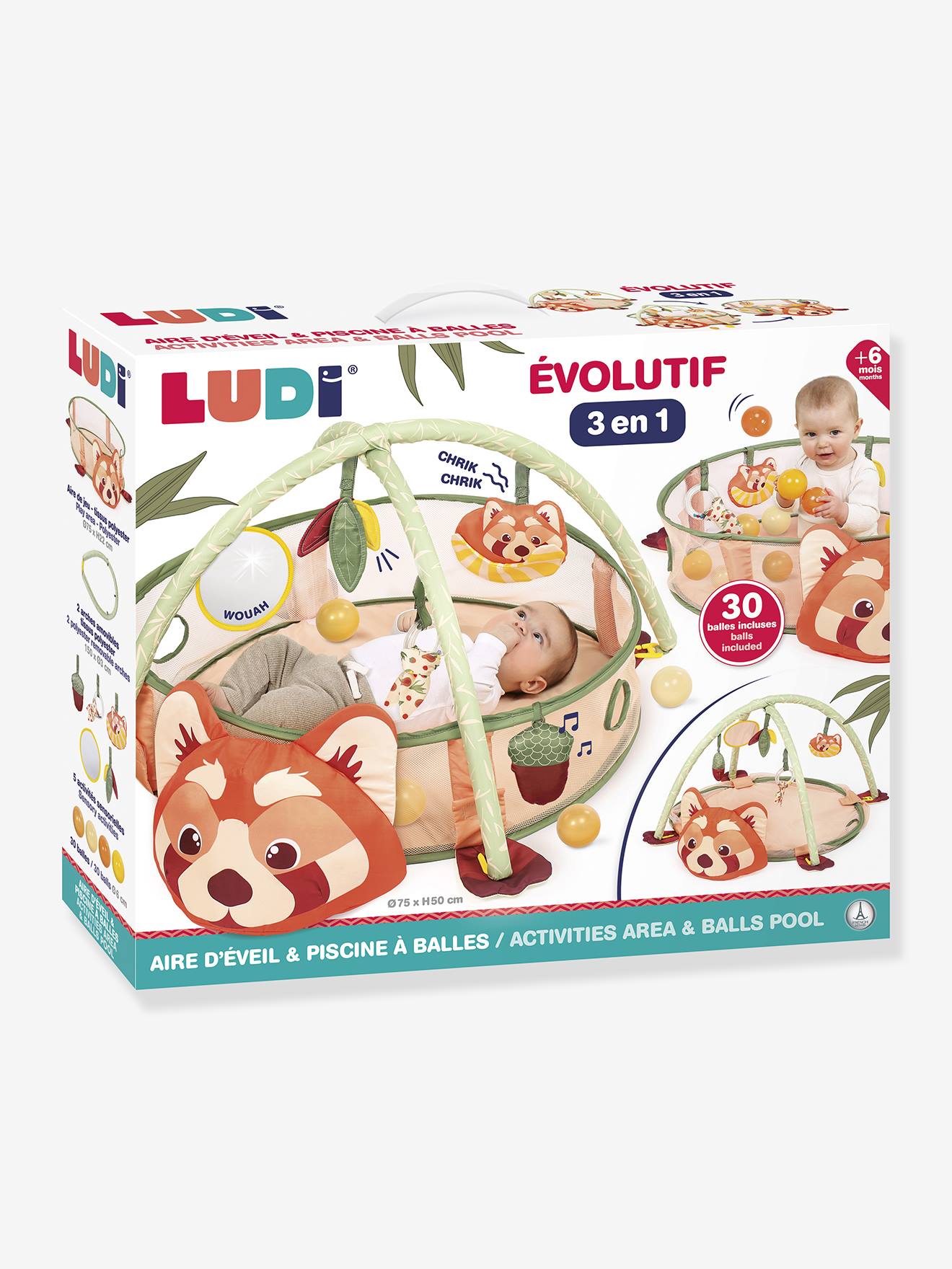 Aire d'éveil et piscine à balles panda multicolore