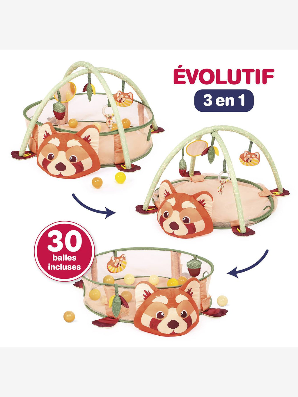 Aire d'éveil et piscine à balles panda multicolore