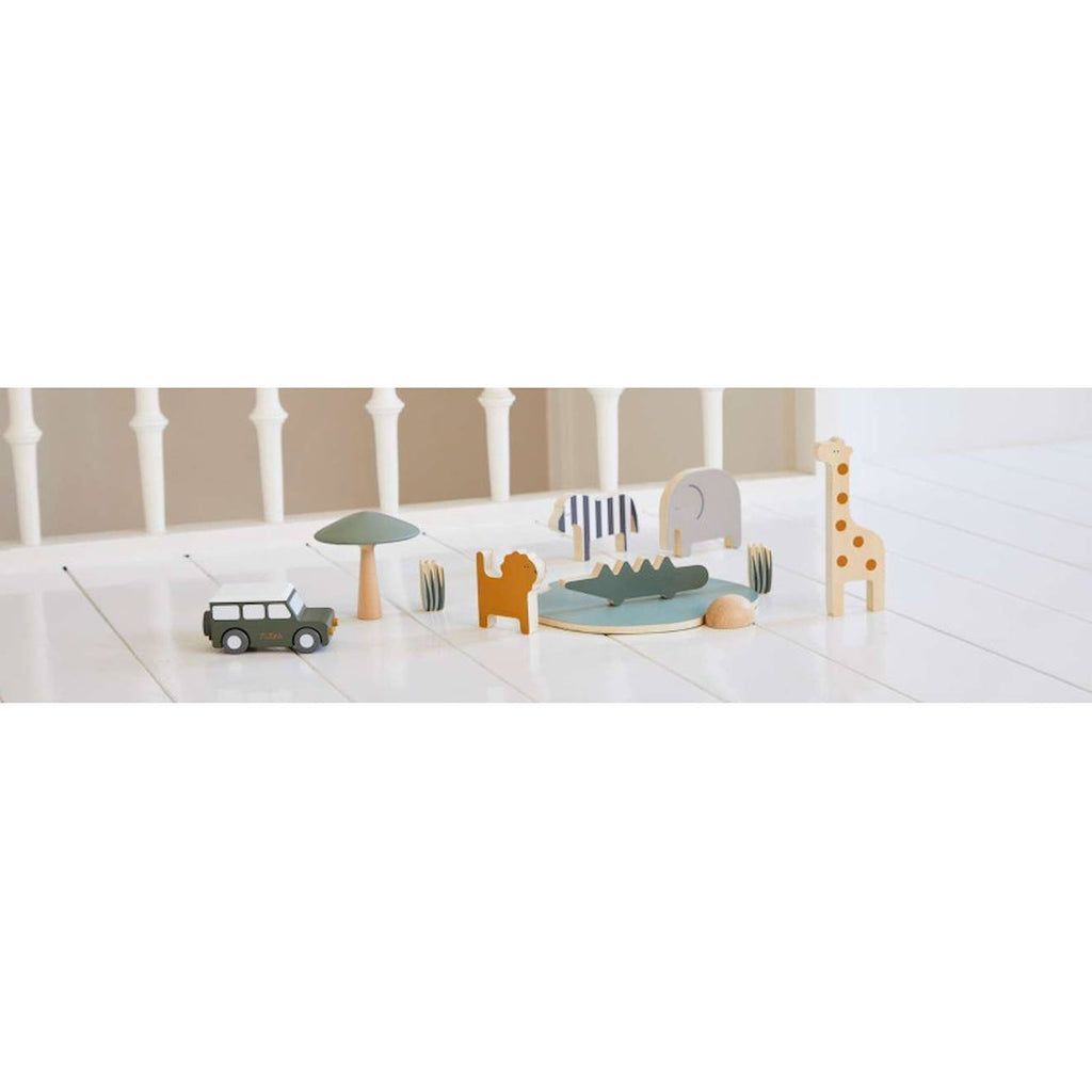 Animaux et jeep en bois safari multicolore