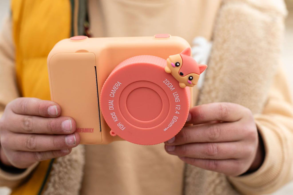 Appareil photo d'impression renard orange, rose, blanc