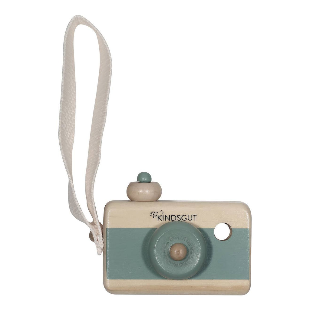 Appareil photo en bois aquamarine