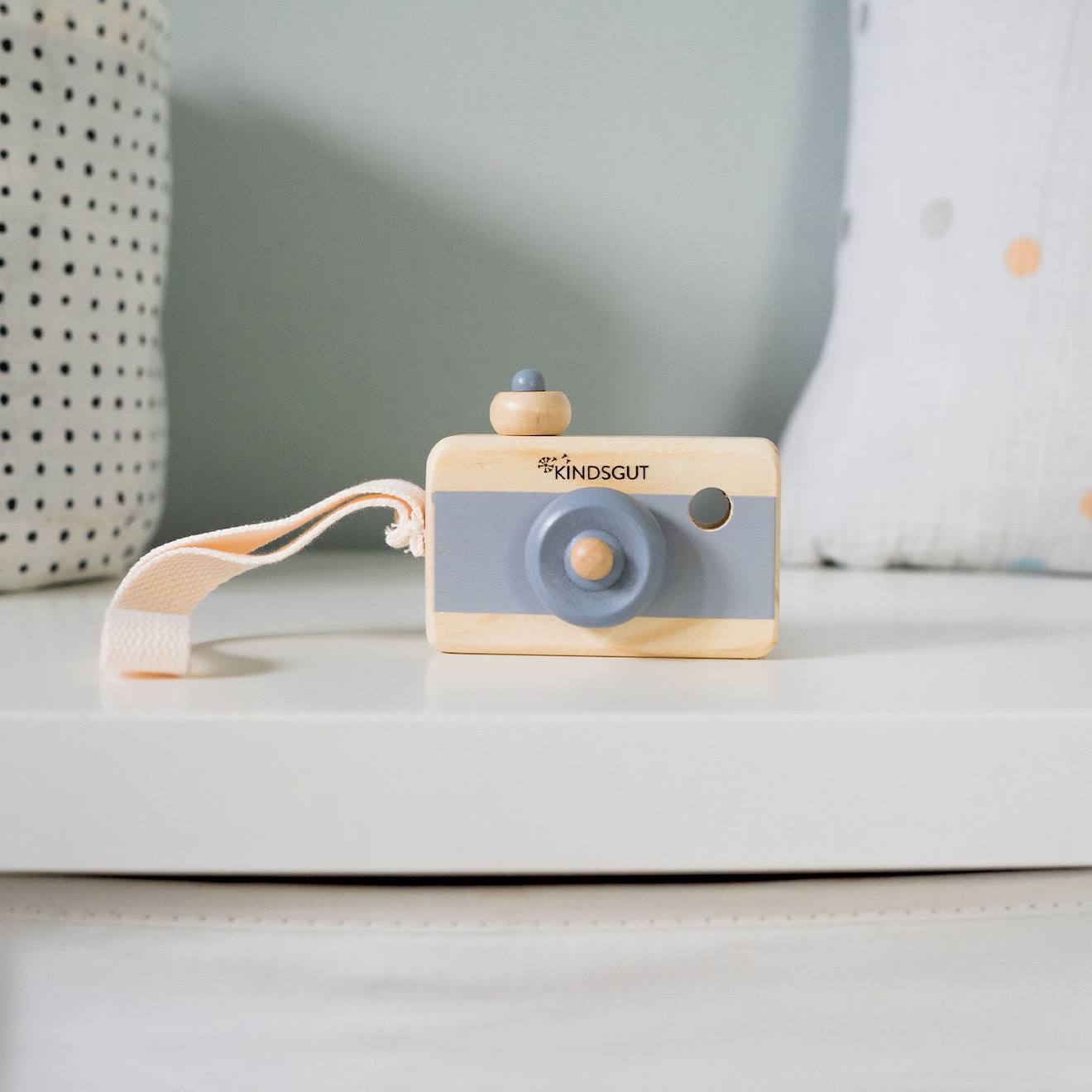 Appareil photo en bois aquamarine gris foncé