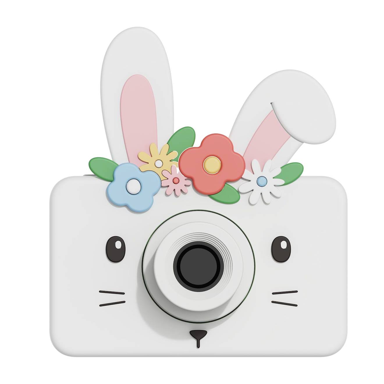 Appareil photo lapin des fleurs blanc, rose, vert