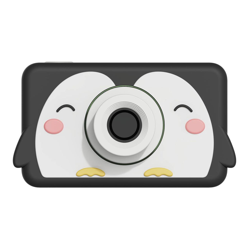 Appareil photo pingouin noir, blanc, rose