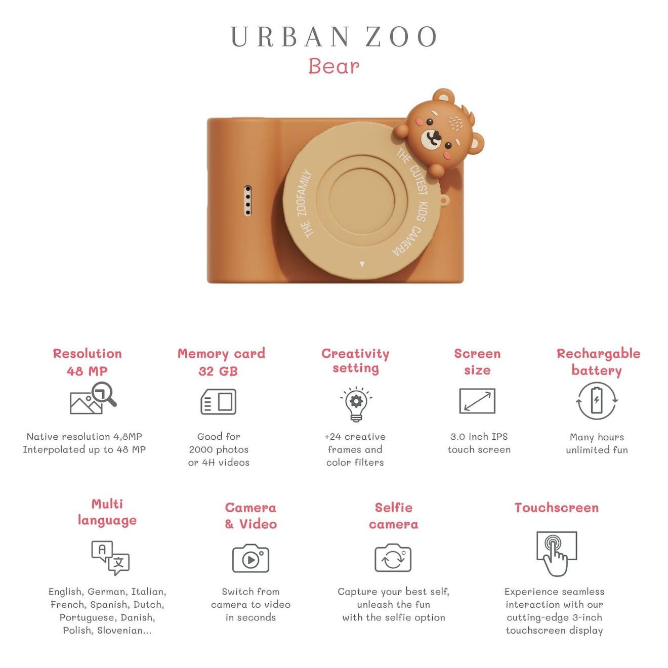 Appareil photo urbain ours marron, beige
