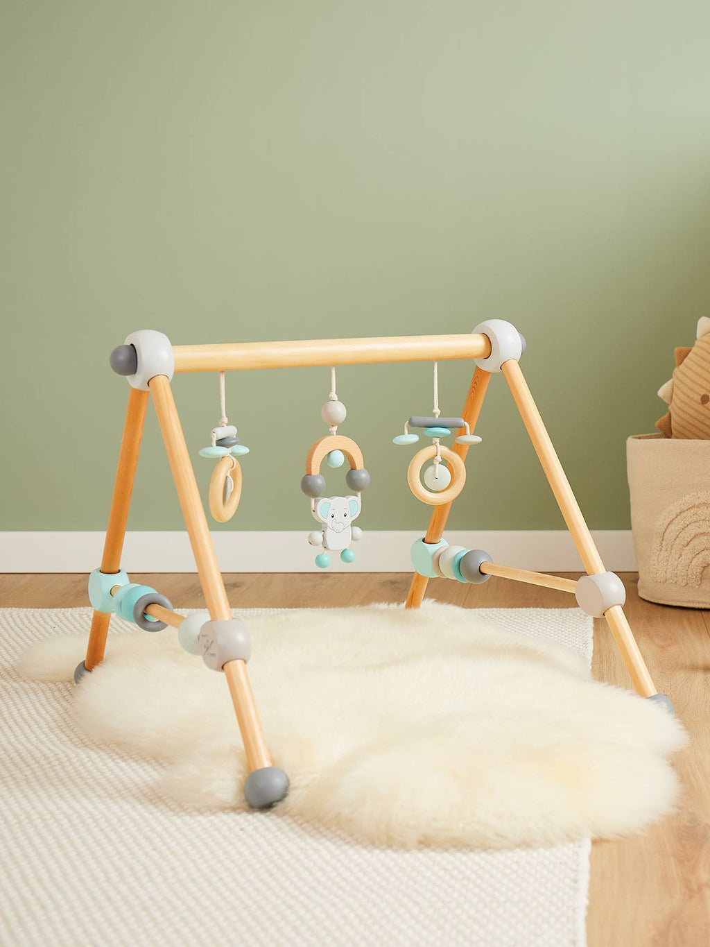 Arche d'éveil bois - arche d'activités bleu/gris