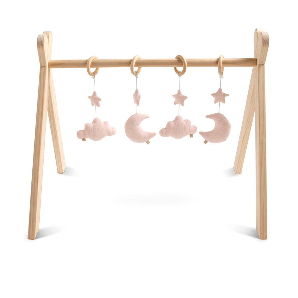 Arche d'éveil bois avec 4 jouets - uni sauge rose