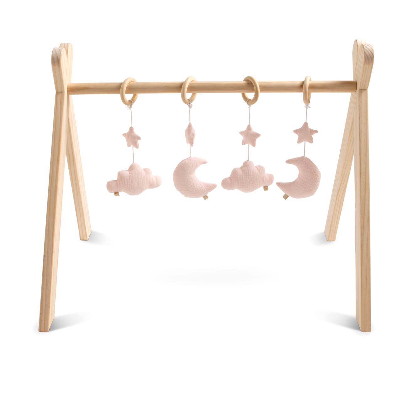 Arche d'éveil bois avec 4 jouets - uni sauge rose
