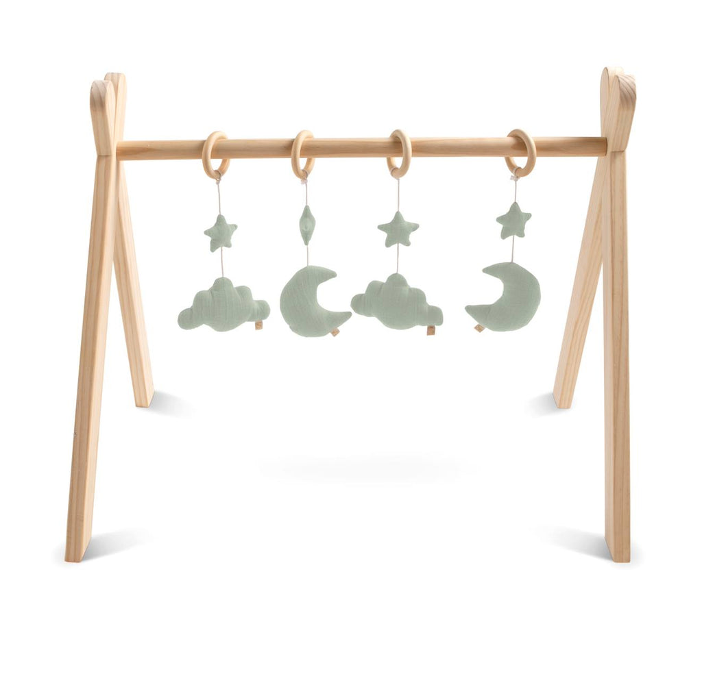 Arche d'éveil bois avec 4 jouets - uni sauge vert
