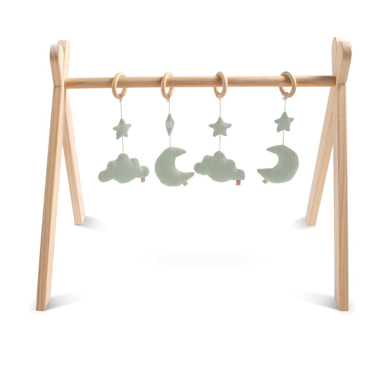 Arche d'éveil bois avec 4 jouets - uni sauge vert
